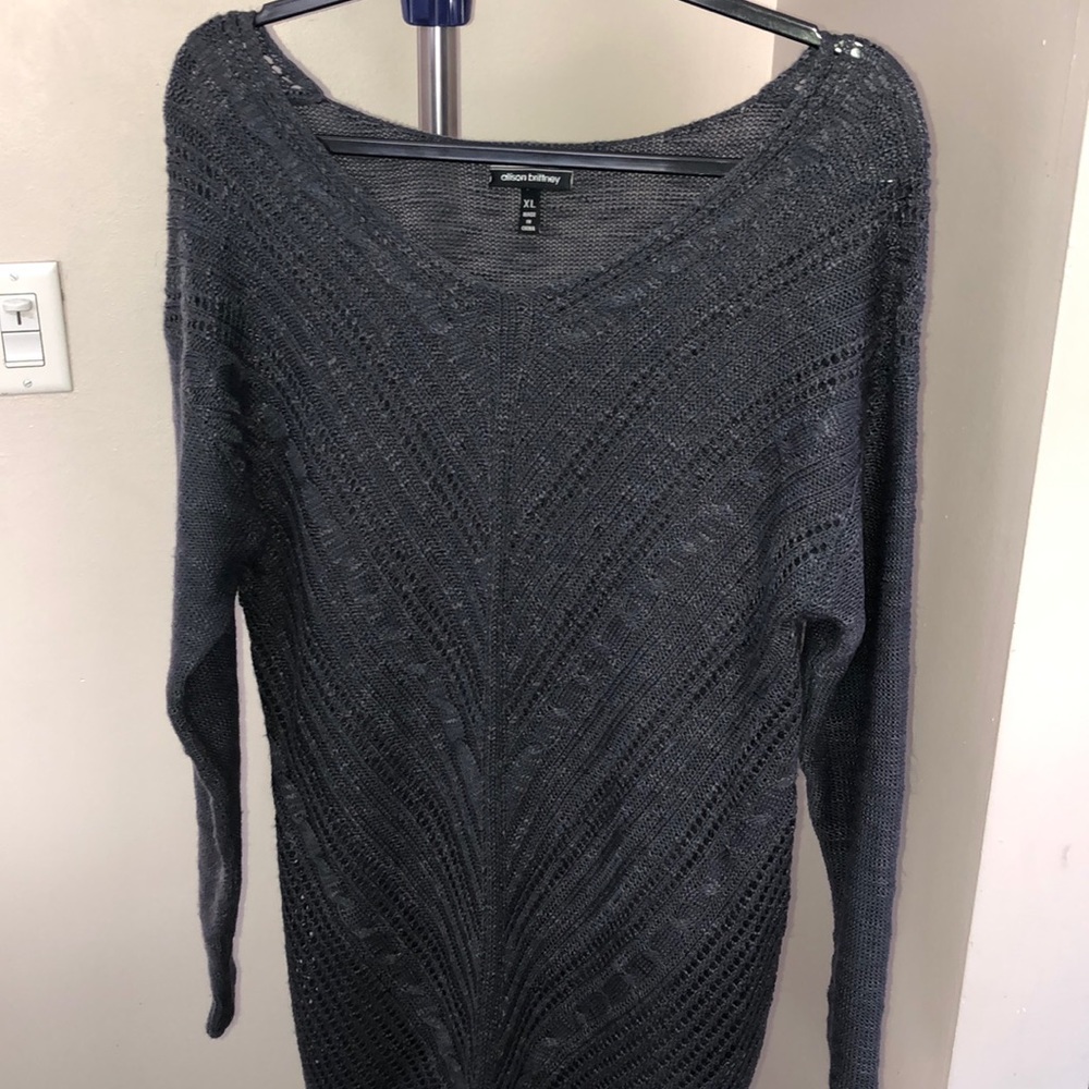 Allison Brittney Long Gray Knit Sweater Size XL